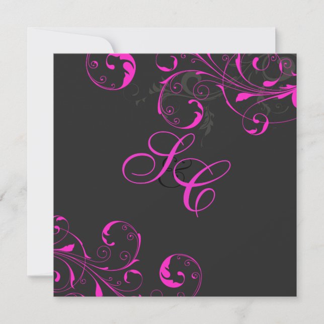 PixDezines Vine swirls, Neon Pink/DIY colour Invitation (Front)
