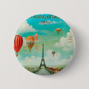 PixDezines vintage balloons/eiffel/paris 6 Cm Round Badge