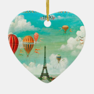 PixDezines vintage balloons/eiffel/paris Ceramic Tree Decoration
