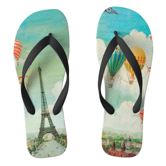 PixDezines vintage balloons/eiffel/paris Flip Flops (Footbed)