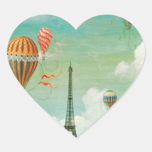 PixDezines vintage balloons/eiffel/paris Heart Sticker