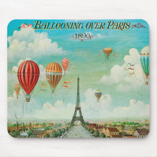 PixDezines vintage balloons/eiffel/paris Mouse Mat (Front)