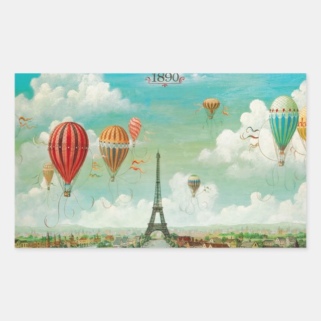 PixDezines vintage balloons/eiffel/paris Rectangular Sticker (Front)