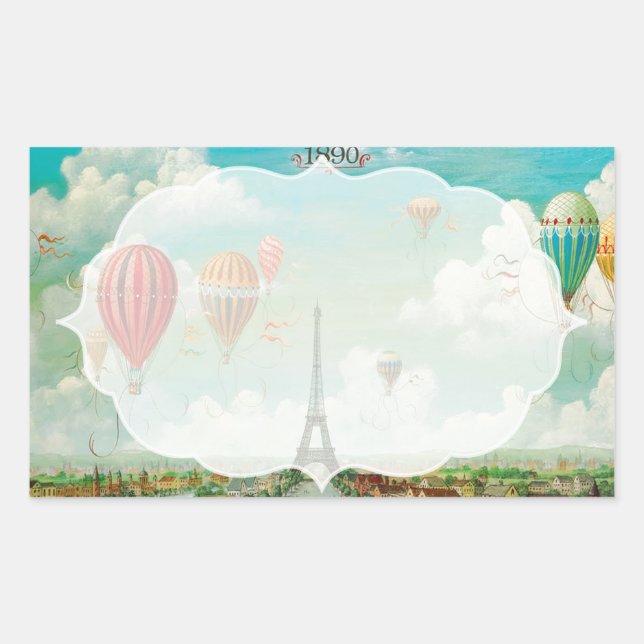 PixDezines vintage balloons/eiffel/paris Rectangular Sticker (Front)