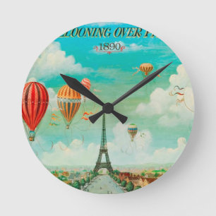PixDezines vintage balloons/eiffel/paris Round Clock