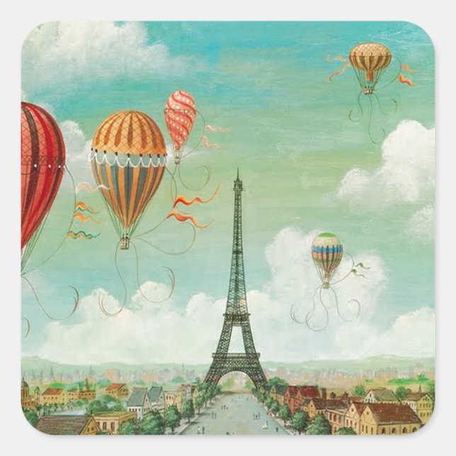 PixDezines vintage balloons/eiffel/paris Square Sticker (Front)