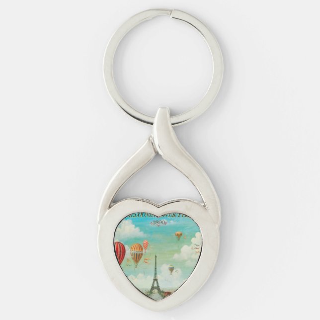 PixDezines vintage balloons over paris Key Ring (Front)