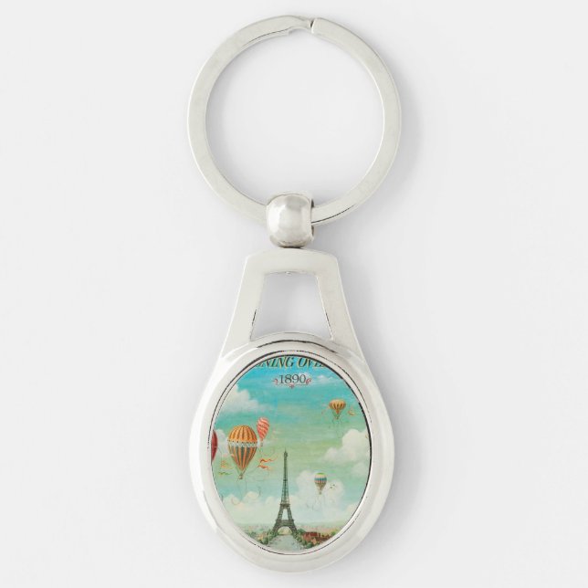 PixDezines vintage balloons over paris Key Ring (Front)