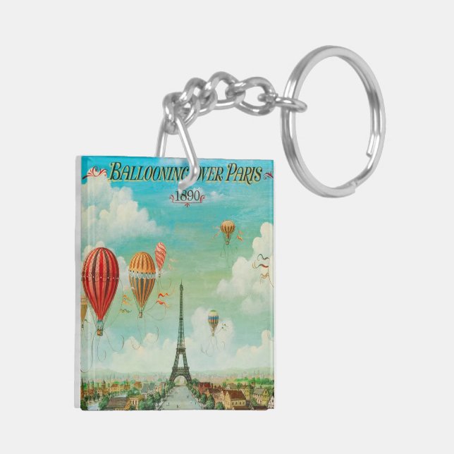 PixDezines vintage balloons over paris Key Ring (Back Left)