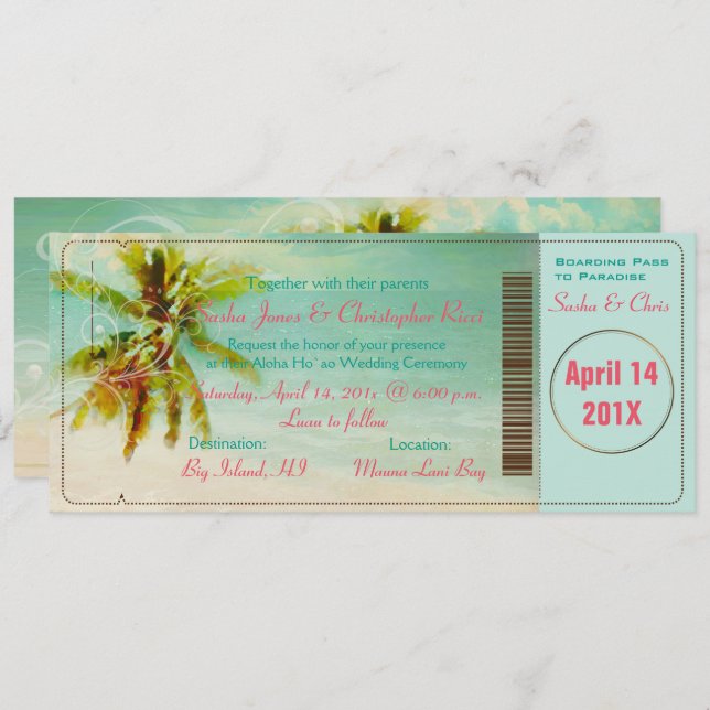 PixDezines Vintage Beach Boarding Pass Invitation (Front/Back)