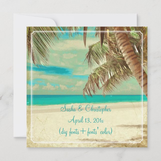 PixDezines vintage beach, tropical paradise Invitation (Front)