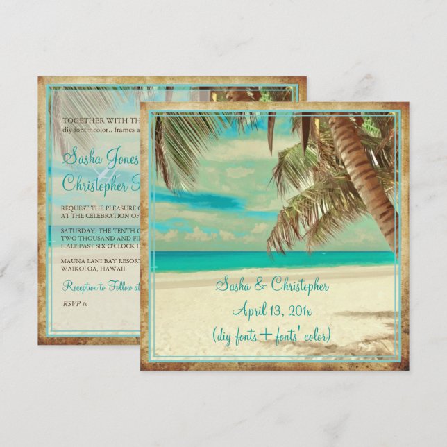 PixDezines vintage beach, tropical paradise Invitation (Front/Back)