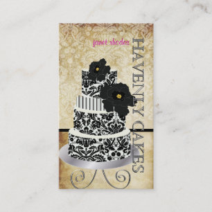 PixDezines Vintage Black damask cake/pâtisserie Business Card