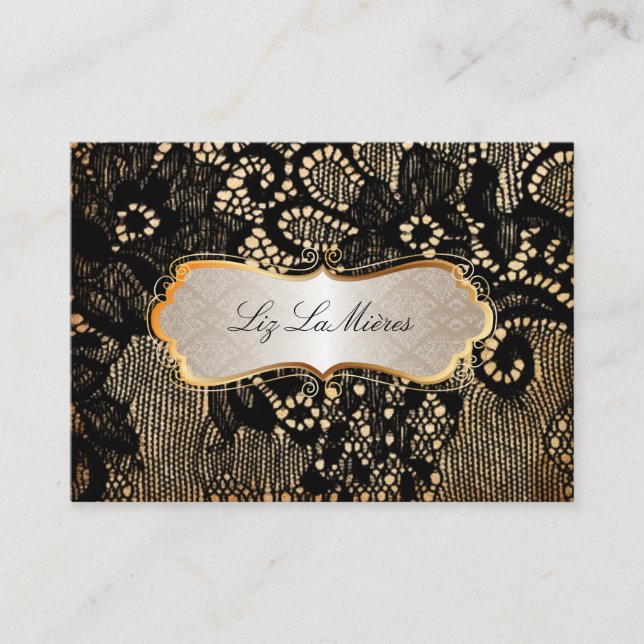 PixDezines VINTAGE BLACK LACE/FAUX PARCHMENT Business Card (Front)
