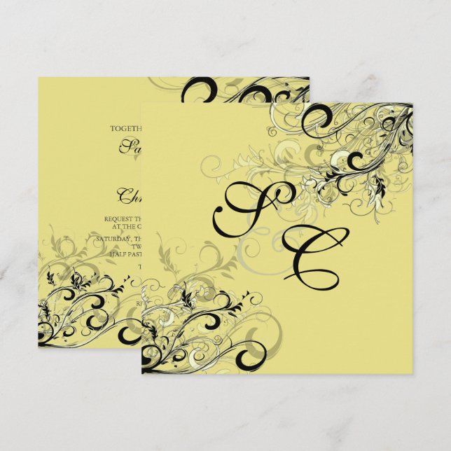 PixDezines VINTAGE BLACK SWIRLS/diy background Invitation (Front/Back)