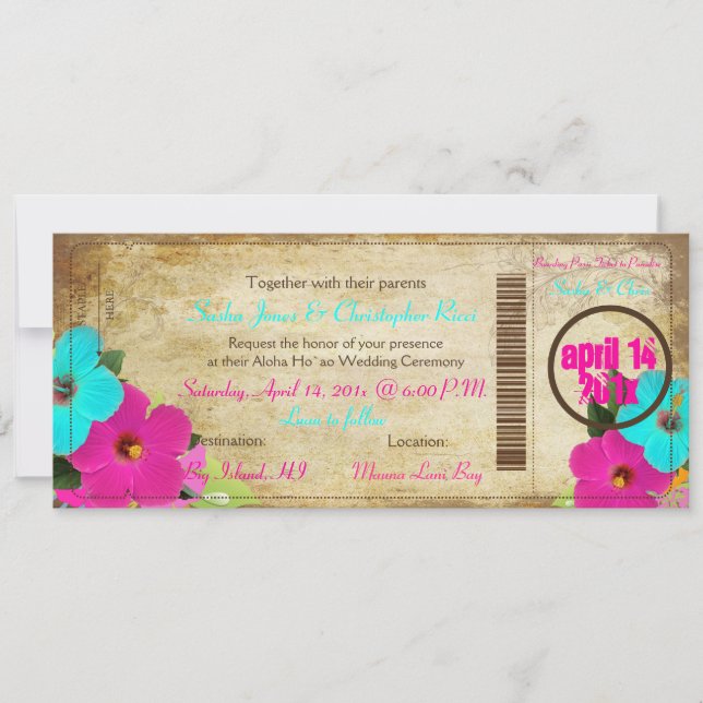 PixDezines vintage boarding pass/hibiscus Invitation (Front)