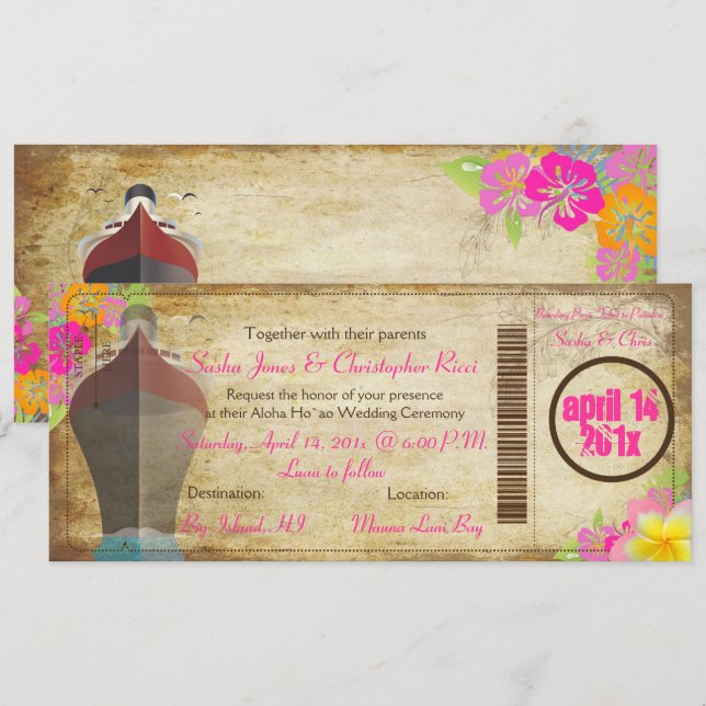 PixDezines vintage boarding pass/love boat Invitation (Front/Back)