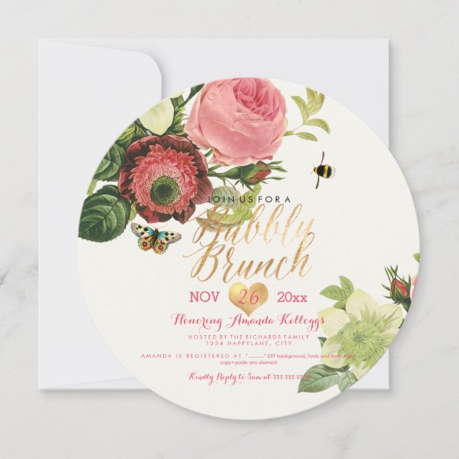 PixDezines Vintage Botanical Brunch+Bubbly Invitation (Front)