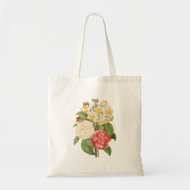 PixDezines Vintage Camelia/Daffodils/Redoute Tote Bag (Front)