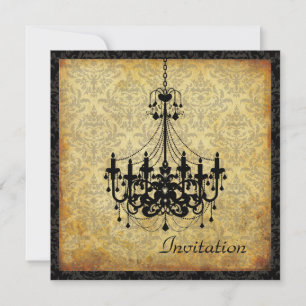 PixDezines Vintage Chandelier+damask, parchment Invitation