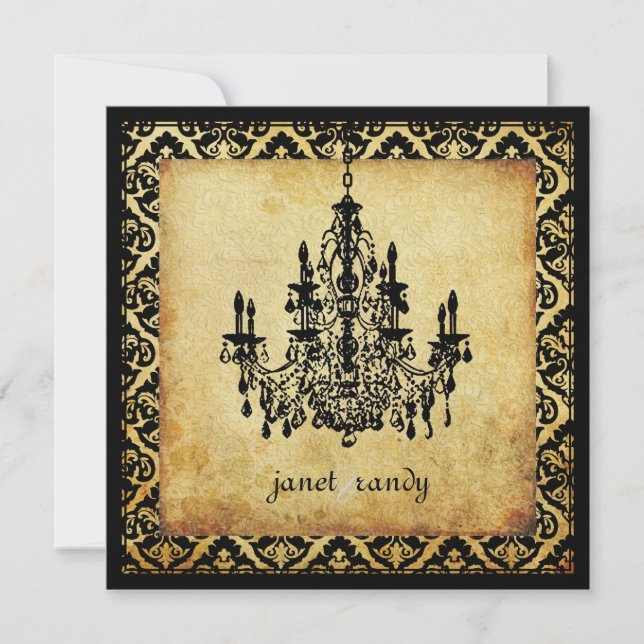 PixDezines vintage chandelier+olivia damask Invitation (Front)