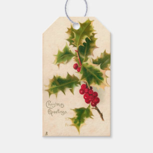 PixDezines Vintage Christmas Holly Gift Tags