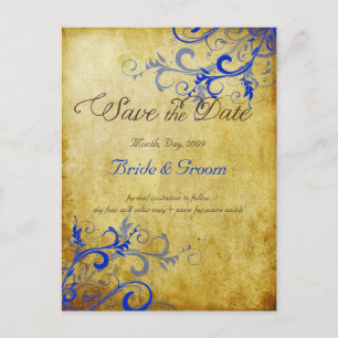PixDezines vintage cobalt bl swirls+faux parchment Announcement Postcard