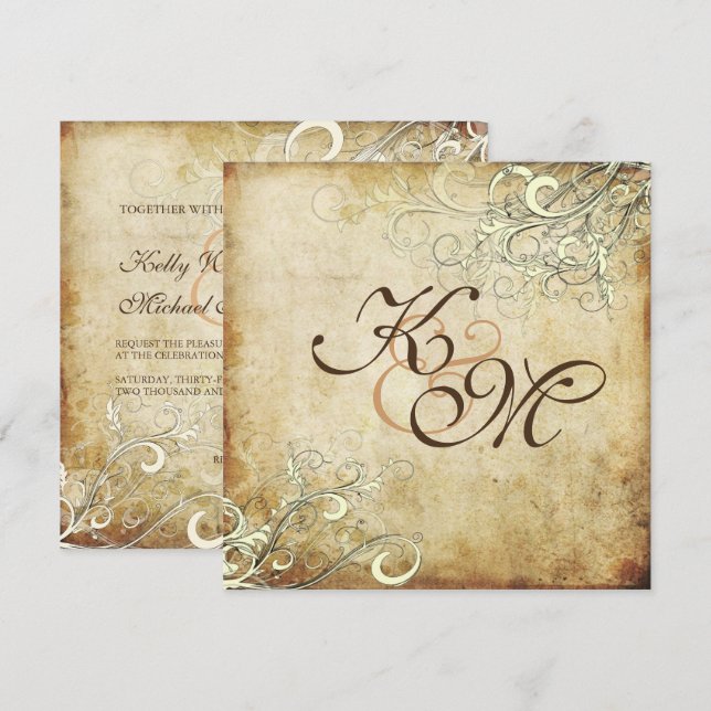 PixDezines VINTAGE CREAM SWIRLS/FAUX PARCHMENT Invitation (Front/Back)
