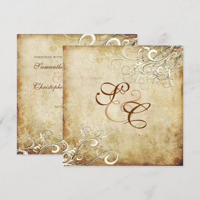 PixDezines VINTAGE CREAM SWIRLS/Faux Parchment Invitation (Front/Back)