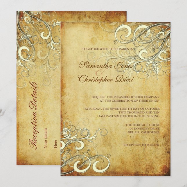 PixDezines VINTAGE CREAM SWIRLS WEDDING INVITATION (Front/Back)