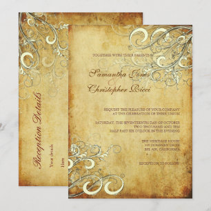 PixDezines VINTAGE CREAM SWIRLS WEDDING INVITATION