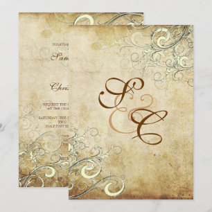 PixDezines VINTAGE CREAM SWIRLS WEDDING INVITES