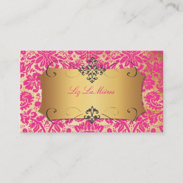 PixDezines vintage desireé damask/hot pink Business Card (Front)