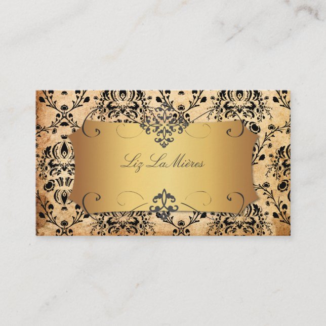 PixDezines Vintage Dolcè damask/faux parchment Business Card (Front)