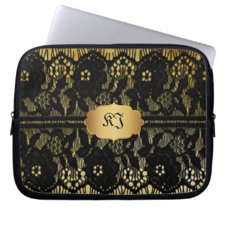 PixDezines vintage faux black lace Laptop Sleeve
