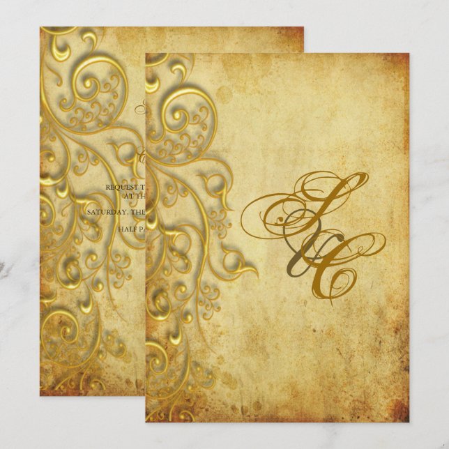 PixDezines VINTAGE FAUX GOLD FILIGREE Invitation (Front/Back)