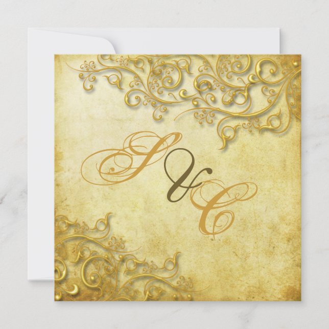 PixDezines vintage faux gold swirls Invitation (Front)