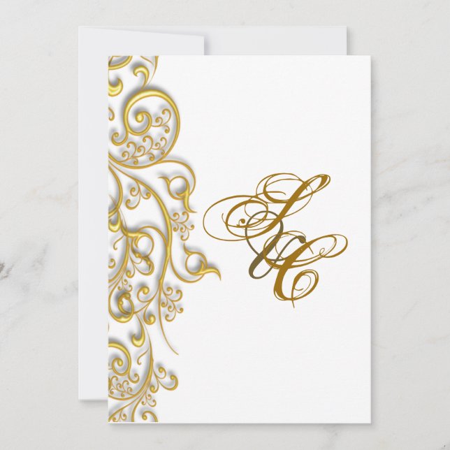 PixDezines vintage faux gold swirls Invitation (Front)