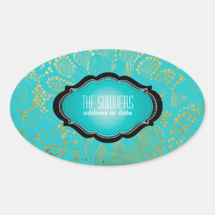 PixDezines vintage faux lace/ DIY background colou Oval Sticker