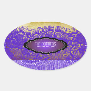 PixDezines vintage faux lace/ DIY background colou Oval Sticker