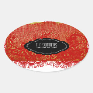 PixDezines vintage faux lace/ DIY background colou Oval Sticker