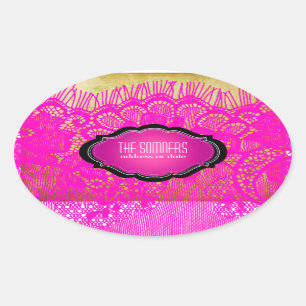 PixDezines vintage faux lace/ DIY background colou Oval Sticker