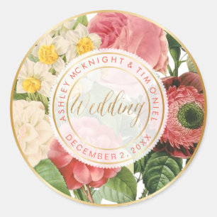 PixDezines VINTAGE FLORAL BOUQUETS Classic Round Sticker