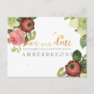 PixDezines vintage floral save the date photo Announcement Postcard