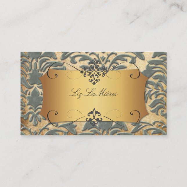 PixDezines Vintage Forentius damask/slate Business Card (Front)