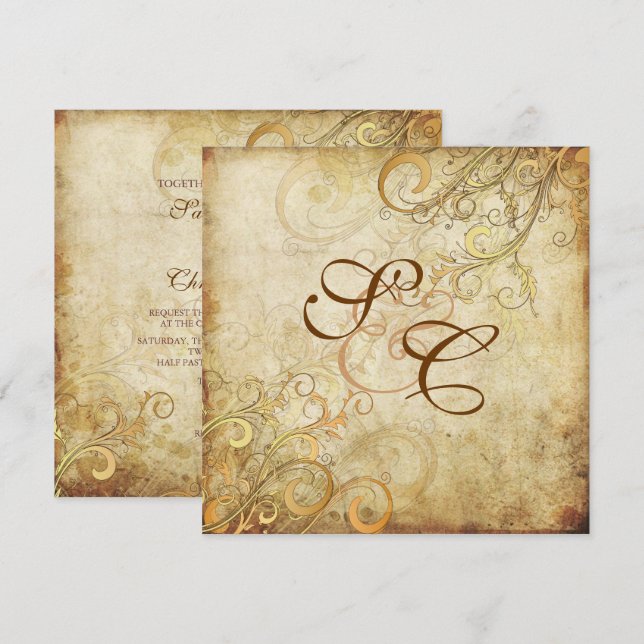 PixDezines VINTAGE GOLD SWIRLS/FAUX PARCHMENT Invitation (Front/Back)