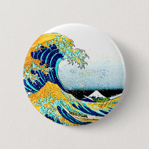 PixDezines Vintage, Great Wave, Hokusai 葛飾北斎の神奈川沖浪 6 Cm Round Badge