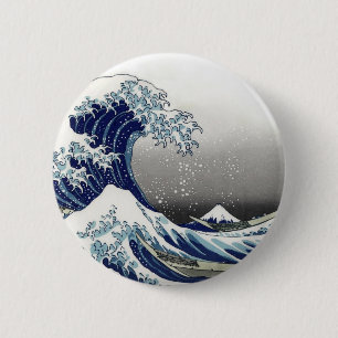 PixDezines Vintage, Great Wave, Hokusai 葛飾北斎の神奈川沖浪 6 Cm Round Badge