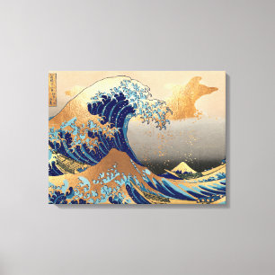 PixDezines Vintage Great Wave Hokusai 葛飾北斎の神奈川沖浪 Canvas Print
