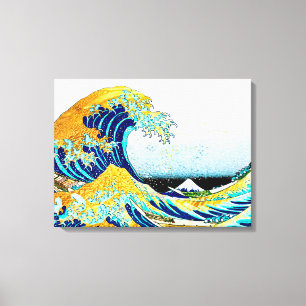 PixDezines Vintage, Great Wave, Hokusai 葛飾北斎の神奈川沖浪 Canvas Print